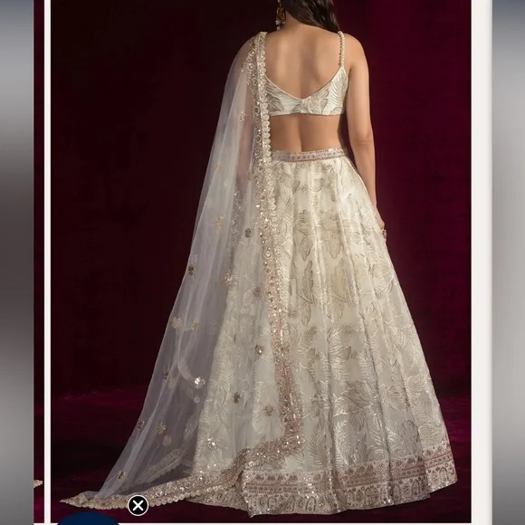 Elegant Cream and Gold Lehenga - Picture 4 of 8